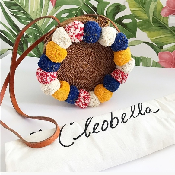 Cleobella Handbags - Cleobella Pom Pom Williamsburg basket round Bag